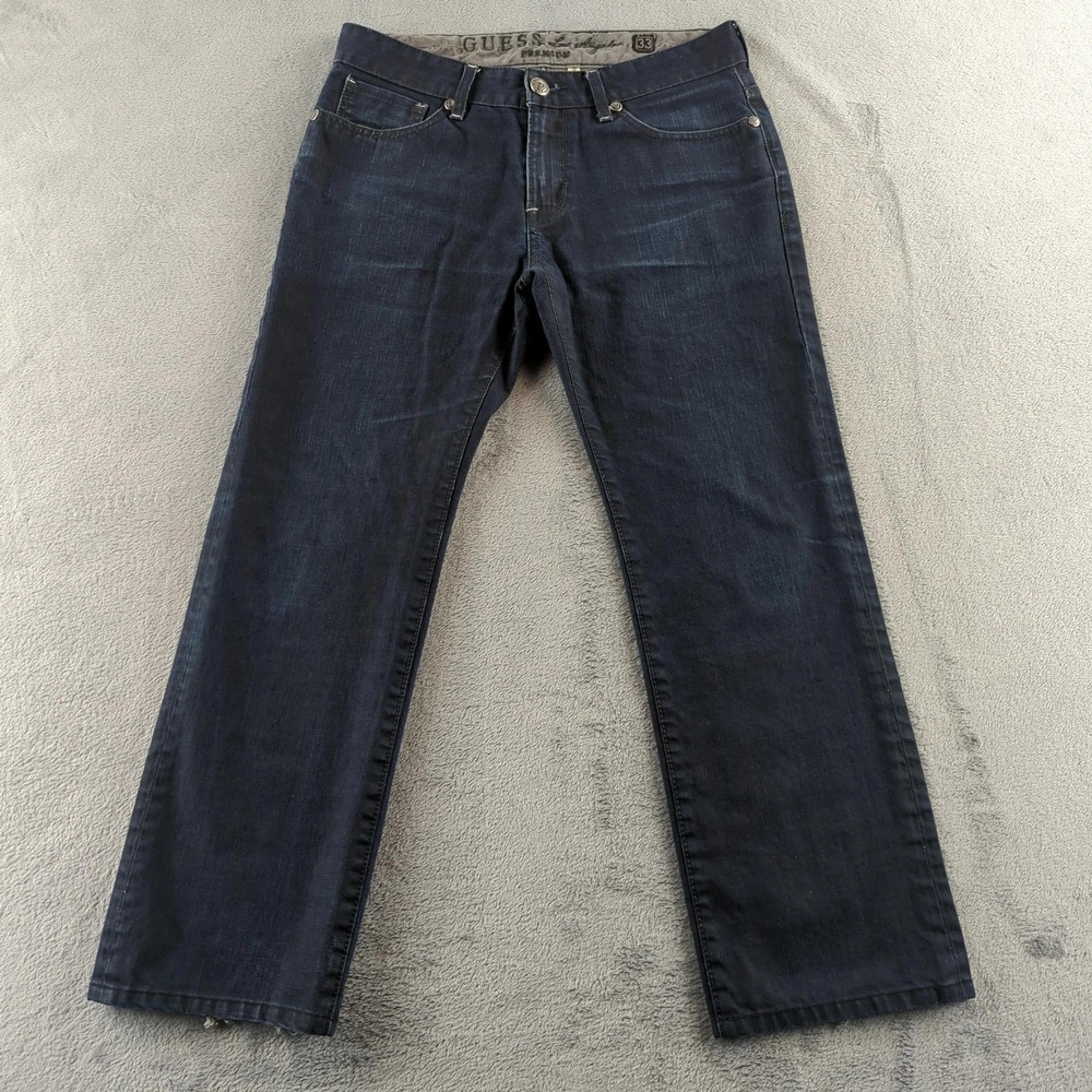 Vintage Guess Premium Jeans 33x28‎ Blue Lincoln Slim Straight 1981 USA Denim Y2K